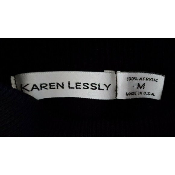 VTG Karen Lessly Light Knit Sweater Women's M Long Sleeve Pullover Black Red - Picture 6 of 6